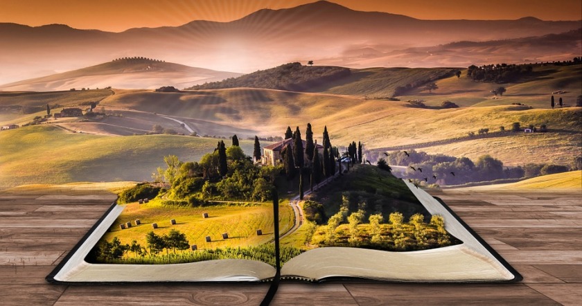 Open book with 3D panorama.