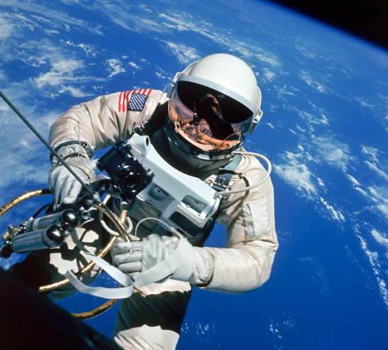 Neil Armstrong and Buzz Aldrin may ring a bell, but Edward White was the first American to walk in space. His commander snapped this shot in 1965 during NASA's Gemini 4 mission. (photo: NASA)