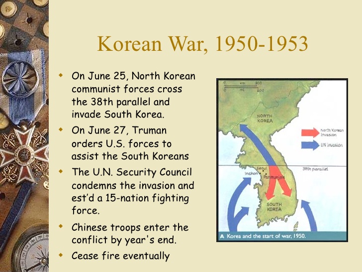 Slide highlighting the steps to war and a map of Korea.